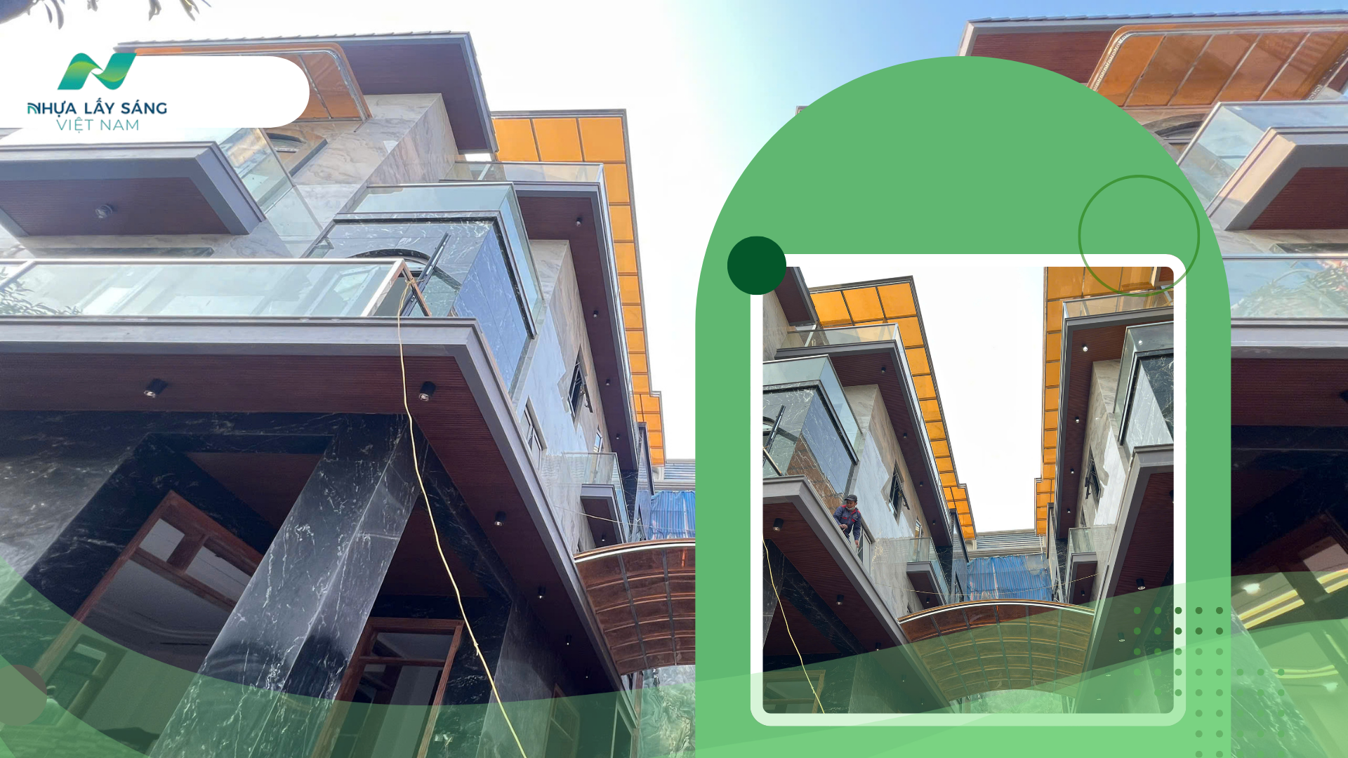 Công trình mái nhựa thông minh lấy sáng màu nâu trà